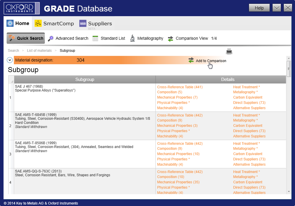 Adding additional materials to Comparison View