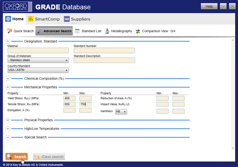 Defining a search criteria