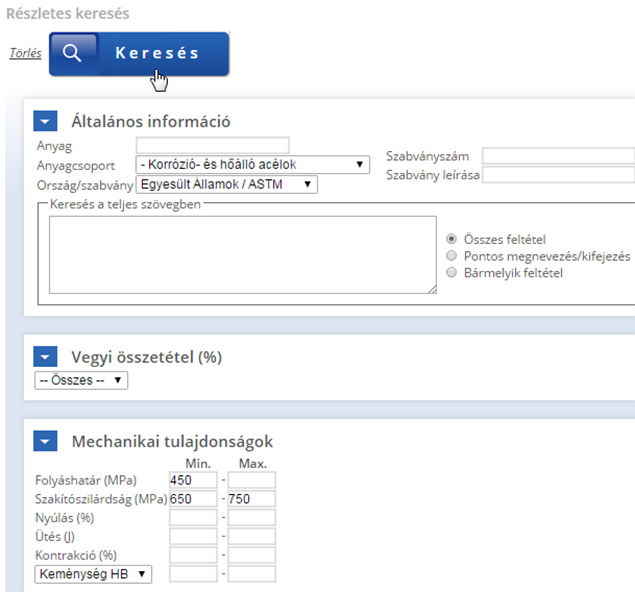 Defining a search criteria