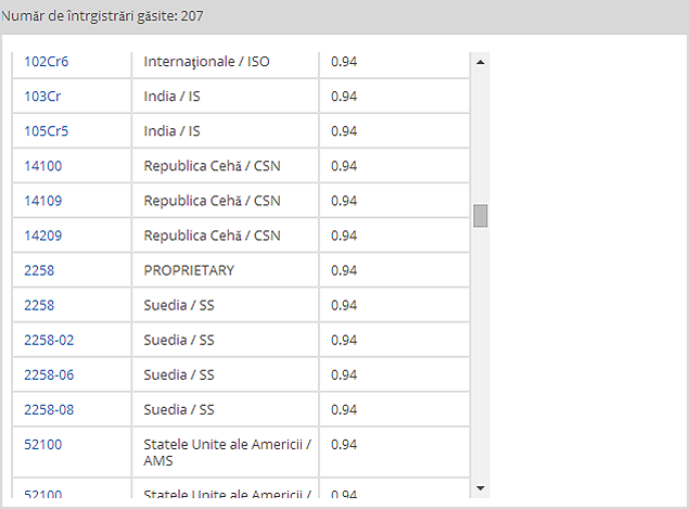 Alegerea unui material din lista de rezultate