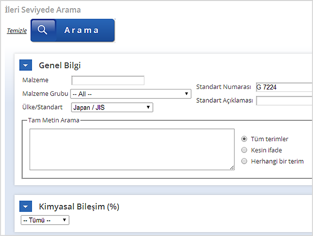 Arama Kriteri Tanımlama