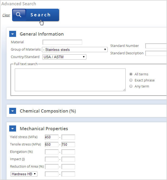 Defining a search criteria